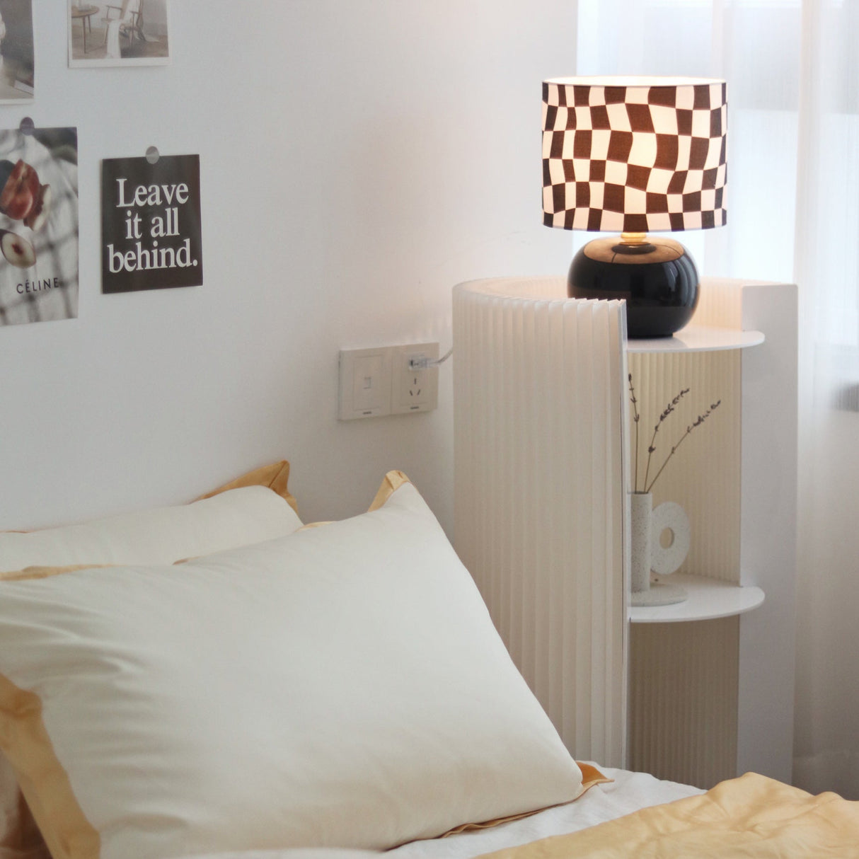 Geometric Table Lamp  Orange Glass Base with Checkerboard Shade - Product detail 38