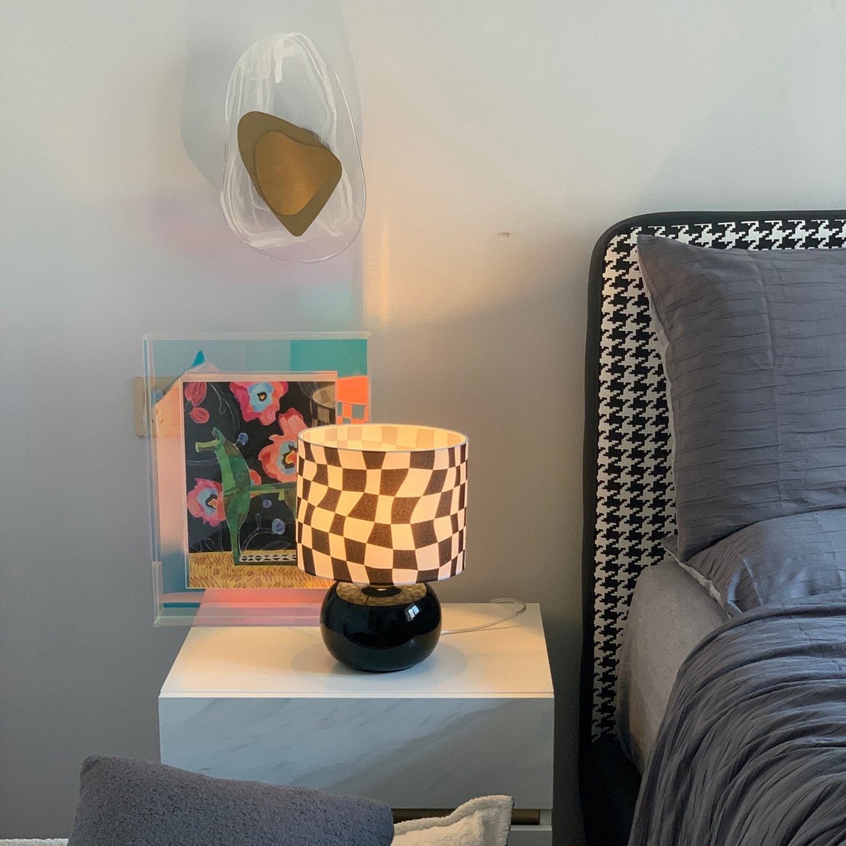 Geometric Table Lamp  Orange Glass Base with Checkerboard Shade - Product detail 39