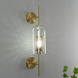 Modern Glass Wall Lamp  Brushed Brass with Clear Cylinder Shade - Product detail 5