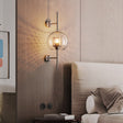 Modern Glass Wall Lamp  Brushed Brass with Clear Cylinder Shade - Detailed view