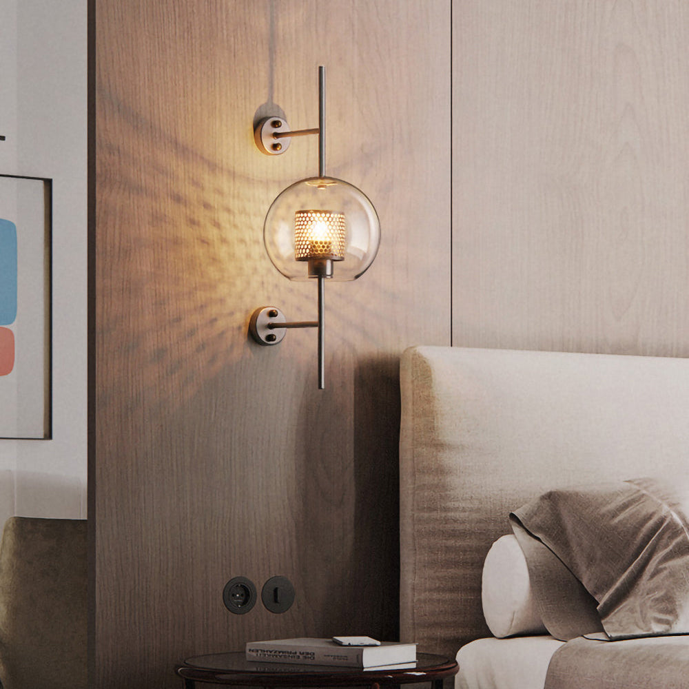 Modern Glass Wall Lamp  Brushed Brass with Clear Cylinder Shade - Detailed view