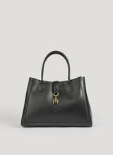 Classic Leather Tote Bag  Black Brushed Leather Gold Hardware - Product showcase
