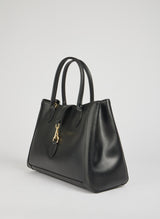 Classic Leather Tote Bag  Black Brushed Leather Gold Hardware - Detailed view