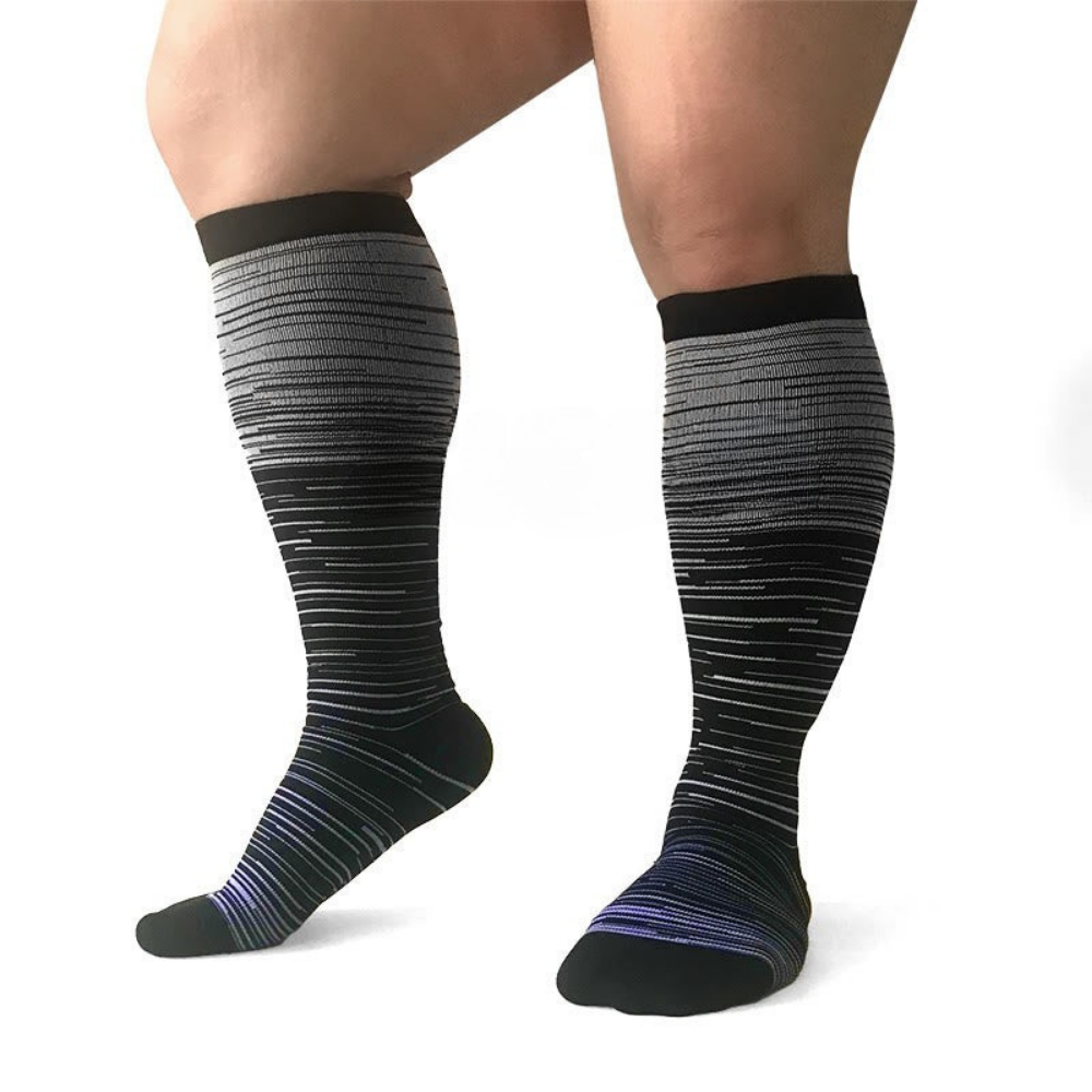 Gradient Compression Socks  Knee-High Support with Colorful Striped Design - Detailed view