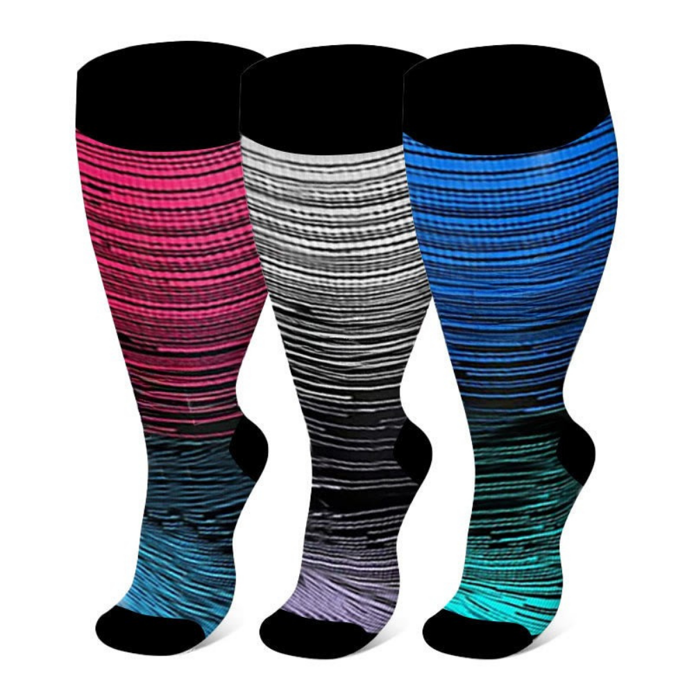 Gradient Compression Socks  Knee-High Support with Colorful Striped Design - Product detail 4