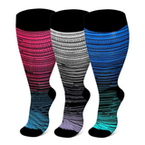 Gradient Compression Socks  Knee-High Support with Colorful Striped Design - Product detail 4