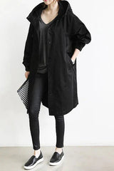 Minimalist Trench Coat  Oversized Hooded Design - Detailed view