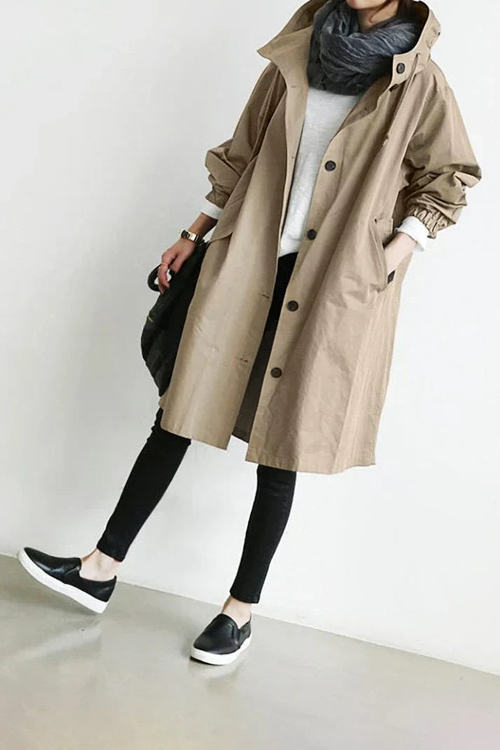 Minimalist Trench Coat  Oversized Hooded Design - Product detail 5