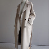 Minimalist Longline Coat  Double-Breasted Wool Blend Winter - Product showcase