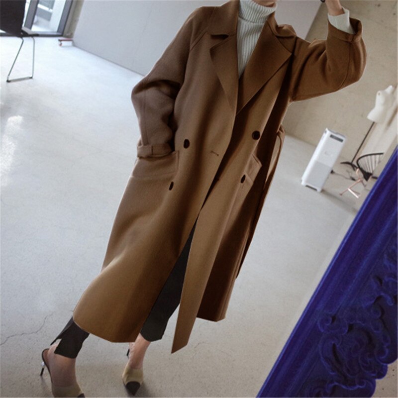 Minimalist Longline Coat  Double-Breasted Wool Blend Winter - Product example