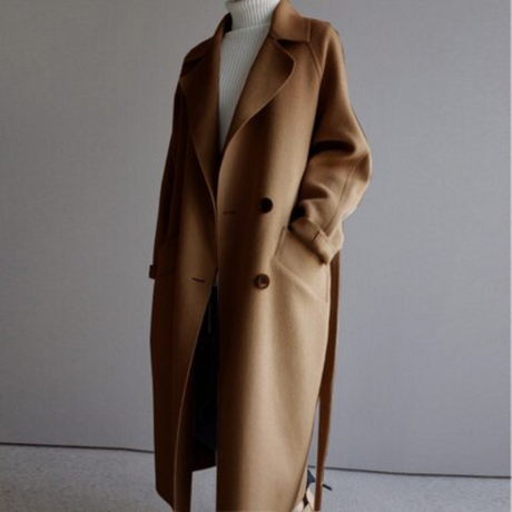 Minimalist Longline Coat  Double-Breasted Wool Blend Winter - Product detail 4