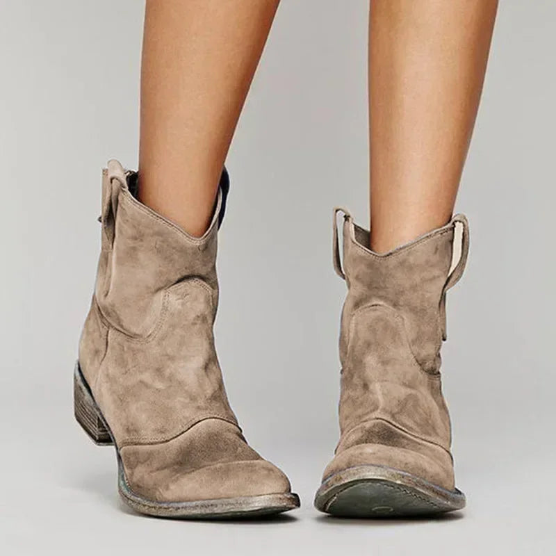 Western Ankle Boots  Distressed Suede Finish - Product showcase