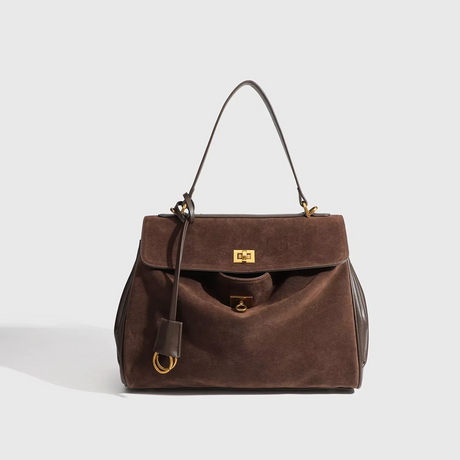 Classic Suede Kelly Bag  Camel Leather Trim Design - Detailed view