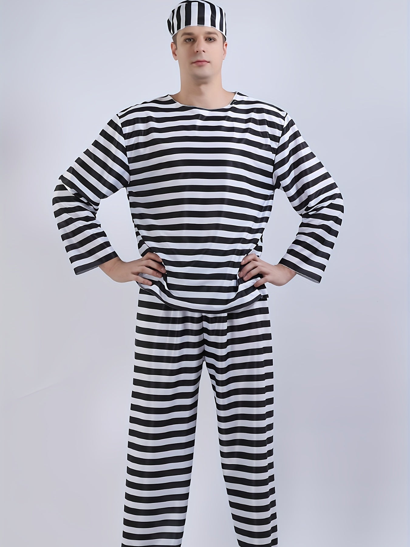 Classic Striped Costume Set  Black and White Long Sleeve Uniform - Product showcase