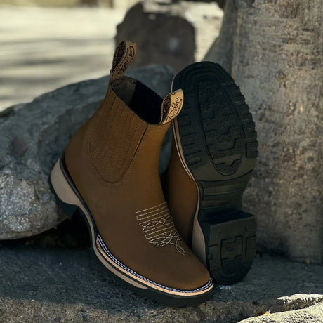 Western Leather Boots  Classic Chelsea Cowboy Design - Detailed view