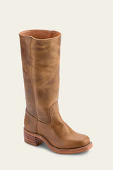 Classic Leather Campus Boots  Tan Full-Grain Block Heel Design - Detailed view