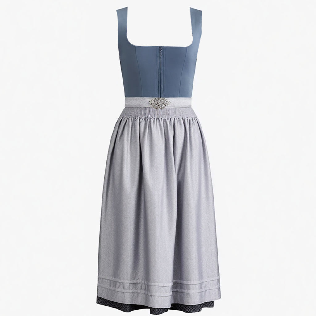 Traditional Dirndl Dress  Navy Blue With Satin Apron - Product example