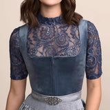 Traditional Dirndl Dress  Navy Blue With Satin Apron - Product detail 4