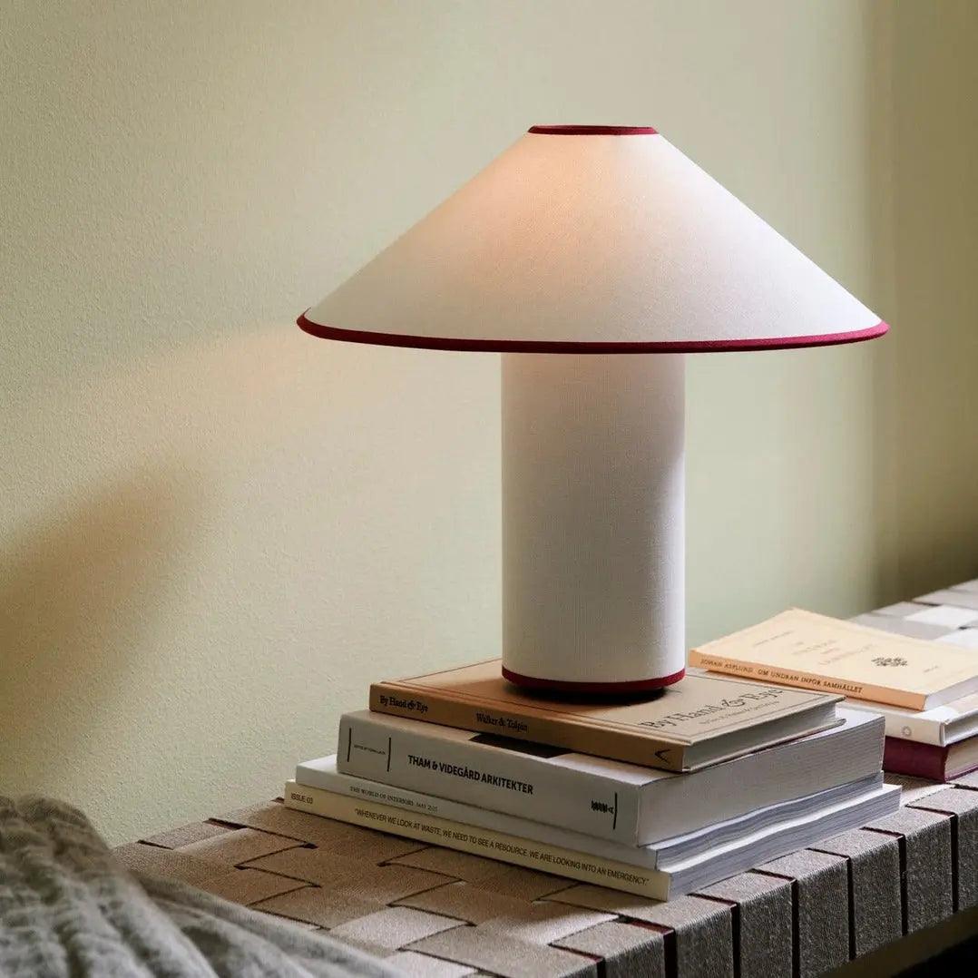 Modern Table Lamp  White Metal With Red Trim - Detailed view