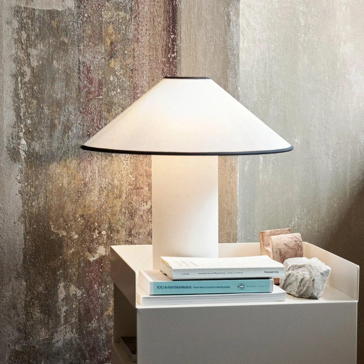 Modern Table Lamp  White Metal With Red Trim - Product example