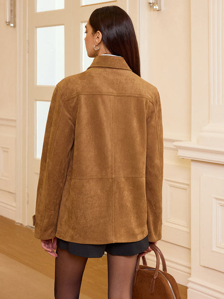 Camel Suede Blazer  Collared Button-Front Design - Product detail 7
