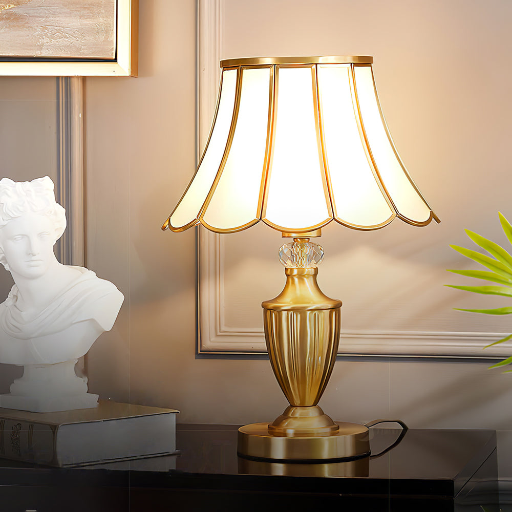 Classic Table Lamp  Gold Stem Glass Shade Design - Detailed view