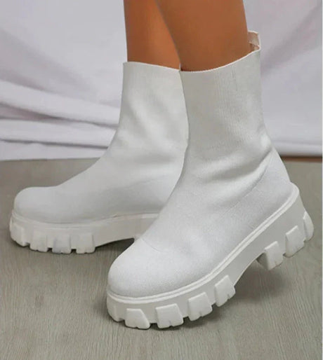Platform Chelsea Boots  Brown Knit Stretch Upper - Product detail 11