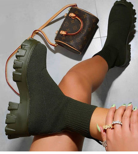 Platform Chelsea Boots  Brown Knit Stretch Upper - Product detail 7