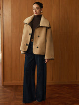 Minky Shift Coat  Contrast Piping Faux Leather Details - Product detail 5