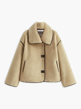 Minky Shift Coat  Contrast Piping Faux Leather Details - Product detail 8