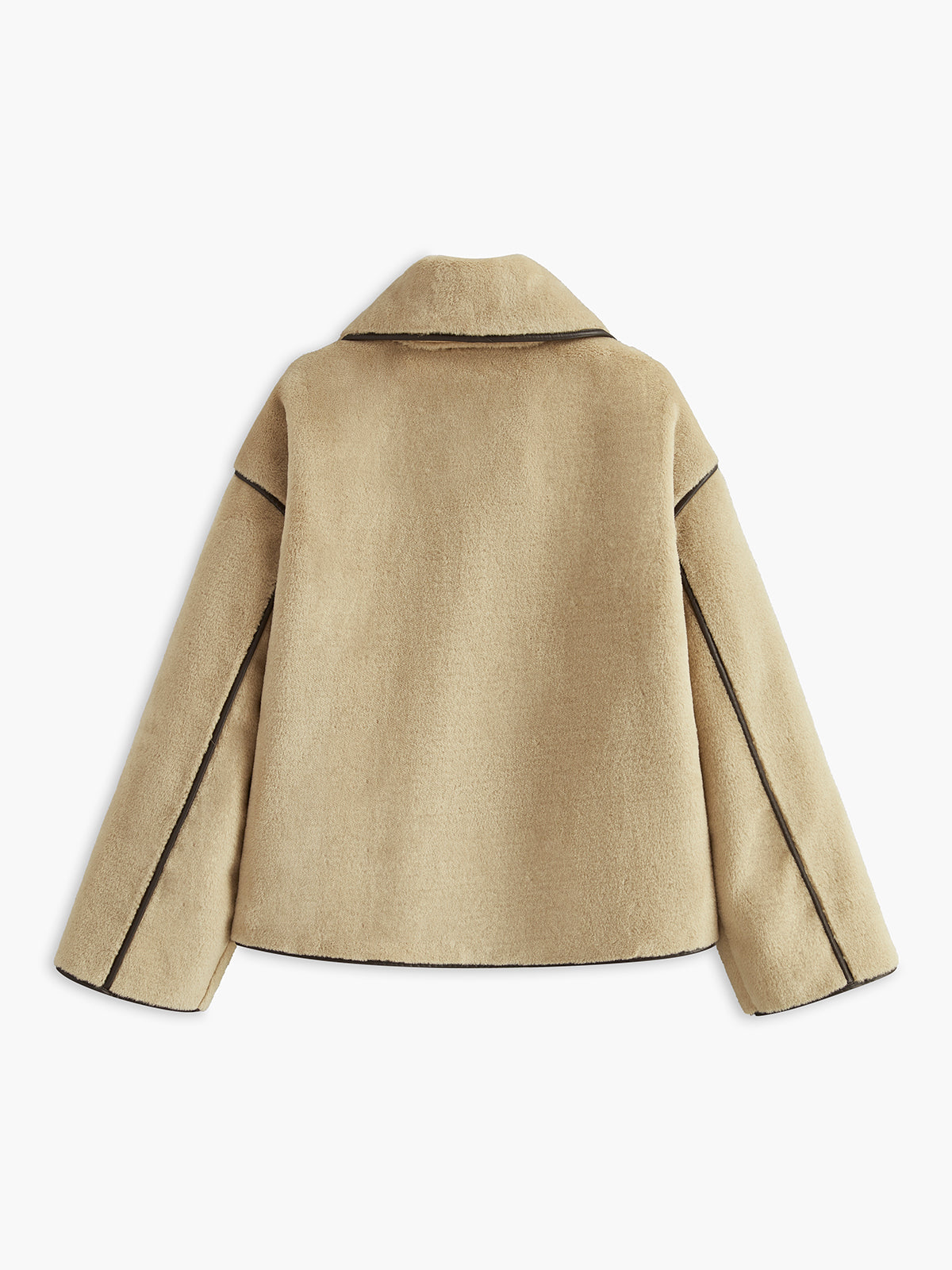 Minky Shift Coat  Contrast Piping Faux Leather Details - Product detail 9