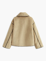 Minky Shift Coat  Contrast Piping Faux Leather Details - Product detail 9