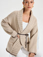 Contrast Stitched Cardigan  Belted Shawl Collar Knit - Product showcase