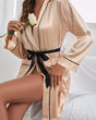 Silk Robe For Women  Champagne Satin With Black Piping - Product showcase