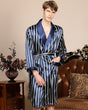 Luxury Striped Robe  Navy Blue Satin Kimono Style - Product showcase