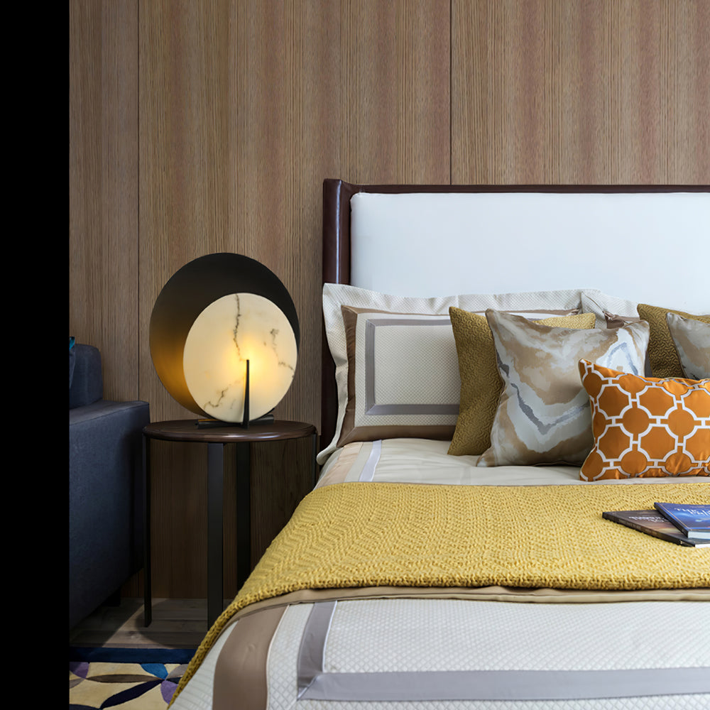 Modern Alabaster Table Lamp  Black Metal Frame with Marble Disk - Product detail 12