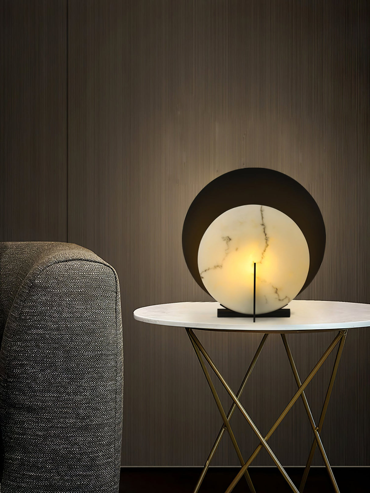 Modern Alabaster Table Lamp  Black Metal Frame with Marble Disk - Product detail 4