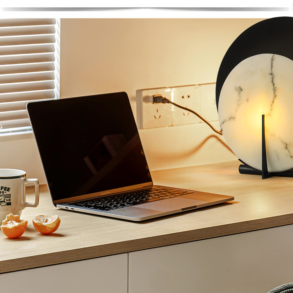Modern Alabaster Table Lamp  Black Metal Frame with Marble Disk - Product detail 5