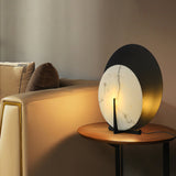 Modern Alabaster Table Lamp  Black Metal Frame with Marble Disk - Detailed view