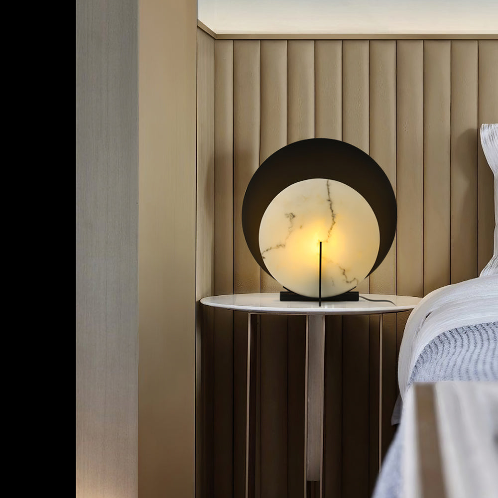 Modern Alabaster Table Lamp  Black Metal Frame with Marble Disk - Product example