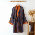 Cotton Gauze Kimono Robe  Retro Floral Print Design - Product showcase