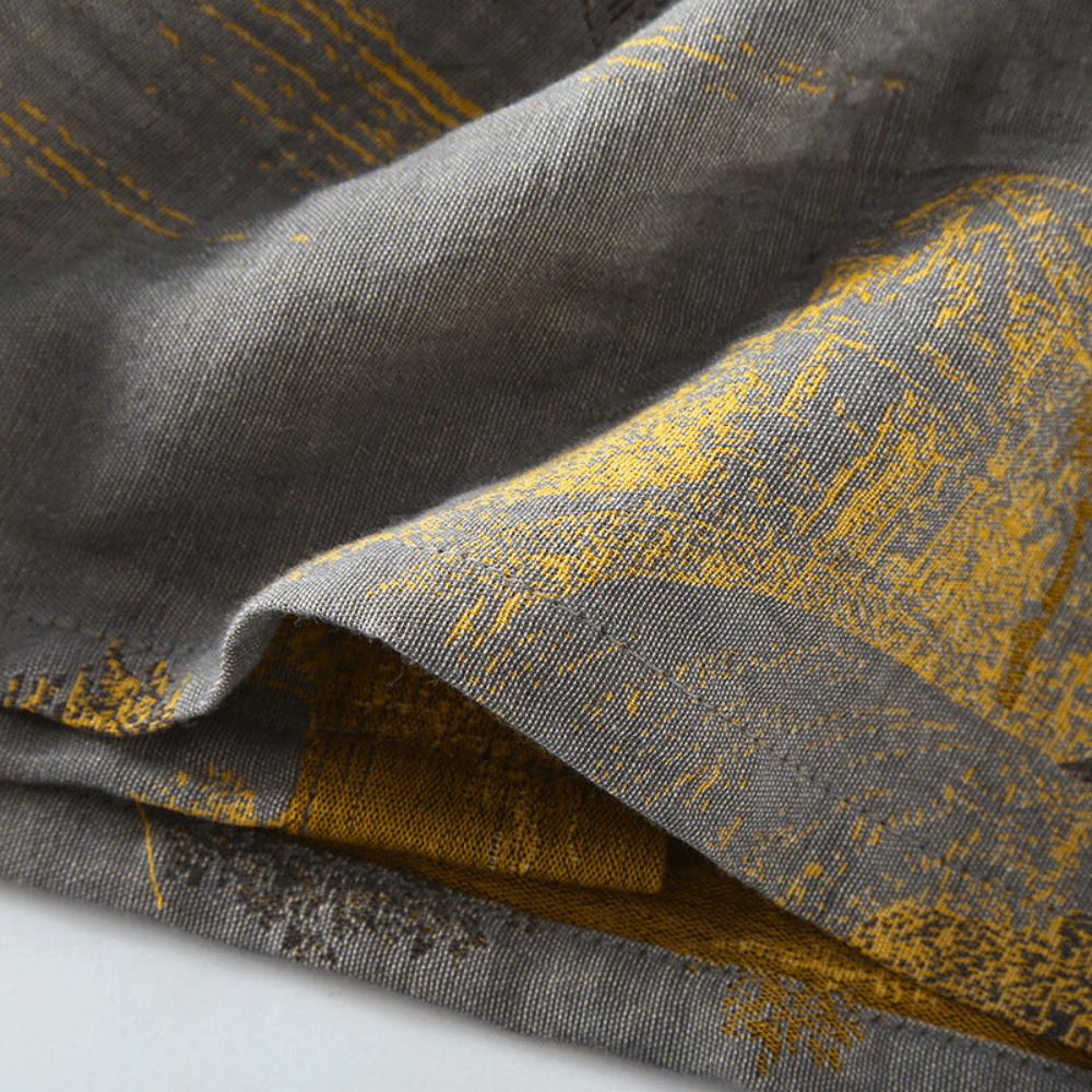 Cotton Gauze Kimono Robe  Retro Floral Print Design - Detailed view