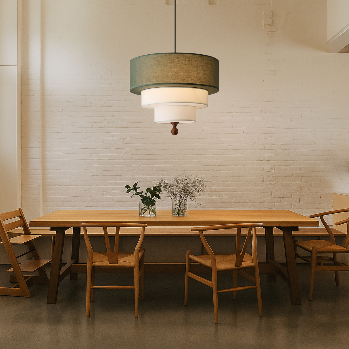 Modern Pendant Light  Tiered Fabric Shade Design - Product showcase