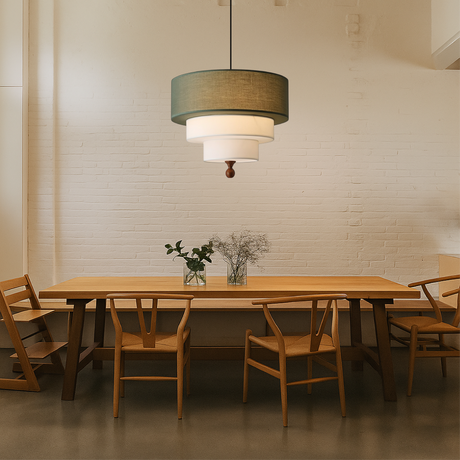 Modern Pendant Light  Tiered Fabric Shade Design - Product showcase