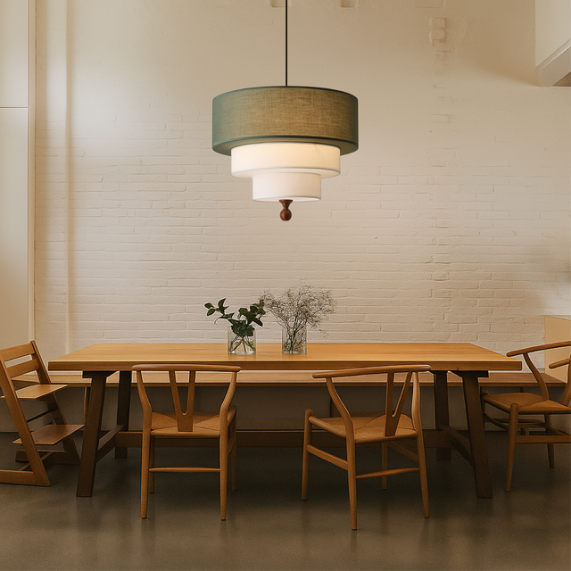Modern Pendant Light  Tiered Fabric Shade Design - Product showcase