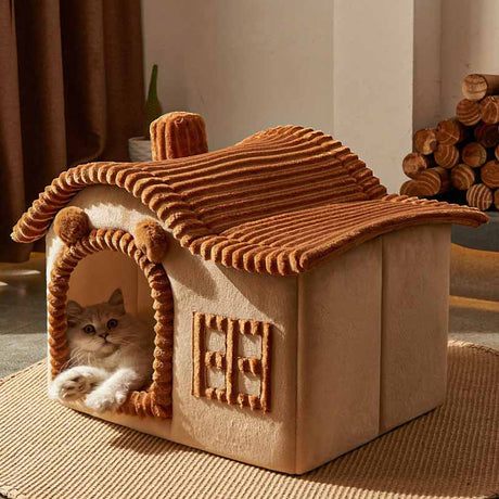 Indoor Cat Bed House  Plush Cave Design with Foam Padding - Product showcase