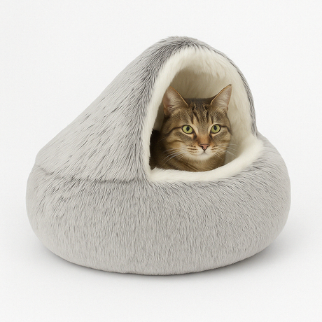 Hooded Cat Bed  Plush Cave Design for Anxiety Relief - Product showcase