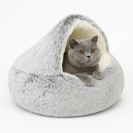 Hooded Cat Bed  Plush Cave Design for Anxiety Relief - Product detail 9