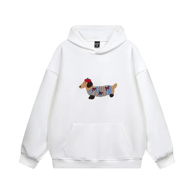 Dachshund Embroidered Hoodie  Cotton Blend Pullover Sweatshirt - Product showcase