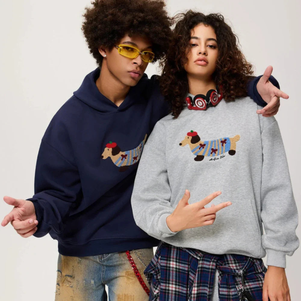 Dachshund Embroidered Hoodie  Cotton Blend Pullover Sweatshirt - Product example